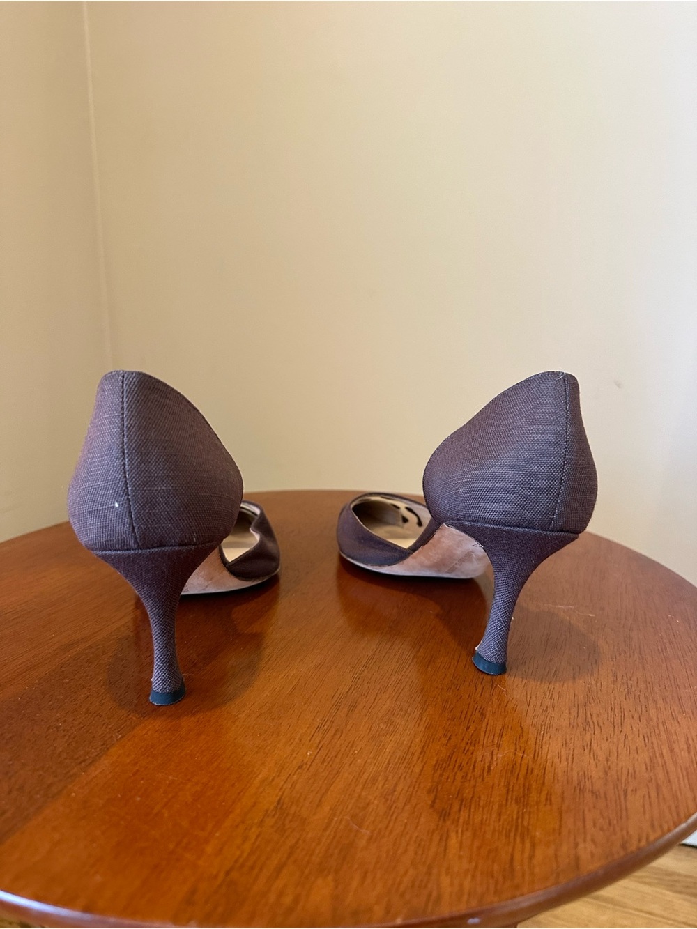 Manolo Blahnik Brown Pointed D'Orsay Pumps with Black-and-Cream Animal Panel - Picture 4 of 7